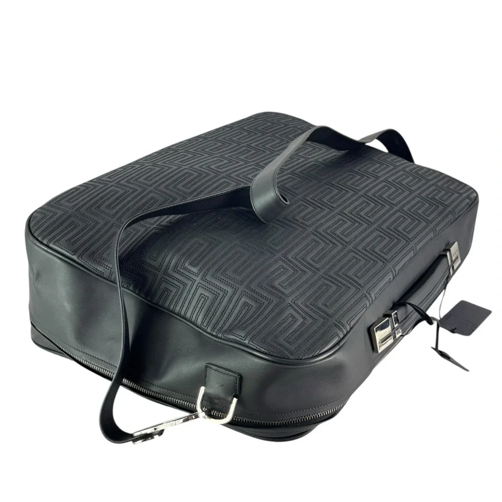 GIANNI VERSACE 12/20 Black Leather Business Duffel Weekender Bag Limited Edition